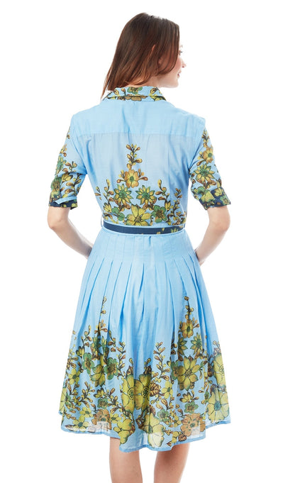Dizzy - Lizzie | Mrs Maisel Light Blue Ground With Leaves Print | Cloister Collection | DRESSES