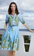Dizzy - Lizzie | Mrs Maisel Light Blue Ground With Leaves Print | Cloister Collection | DRESSES
