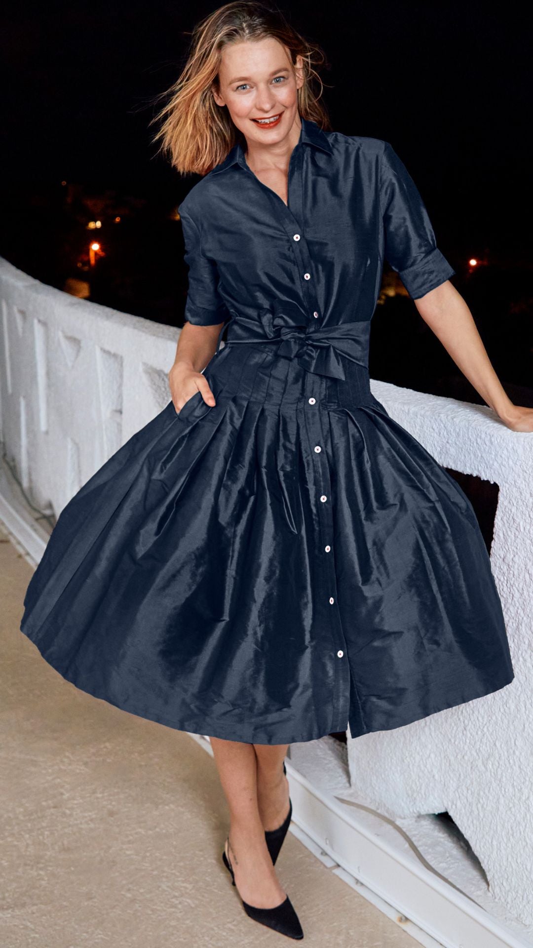 Dizzy Lizzie | Mrs Maisel Navy Silk | Cloister Collection | DRESSES