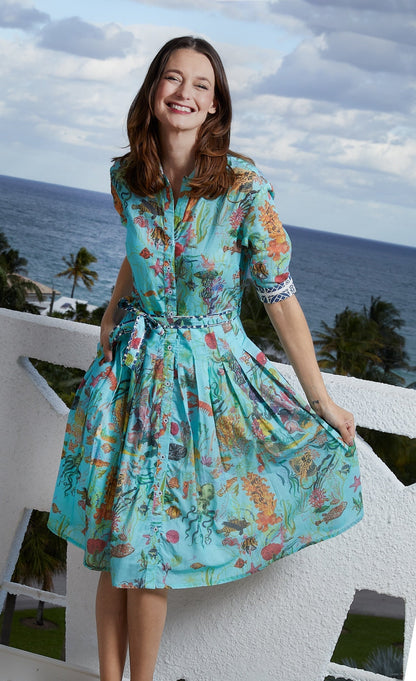 Dizzy - Lizzie | Mrs Maisel Turquoise Ground Sealife Dress | Cloister Collection | Dress