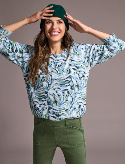 Tribal | Soft Yarn Three-Quarter Sleeve Crewneck Sweater
