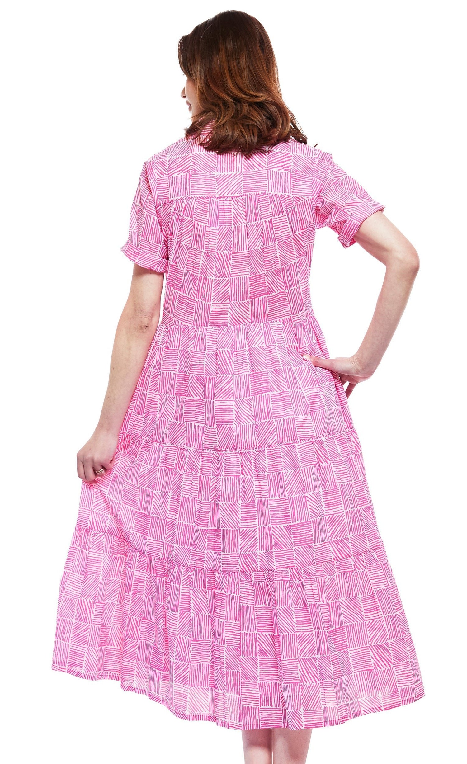 Dizzy Lizzie | Palm Desert Dress in Fuschia And White Criss Cross Pattern | Cloister Collection | DRESSES