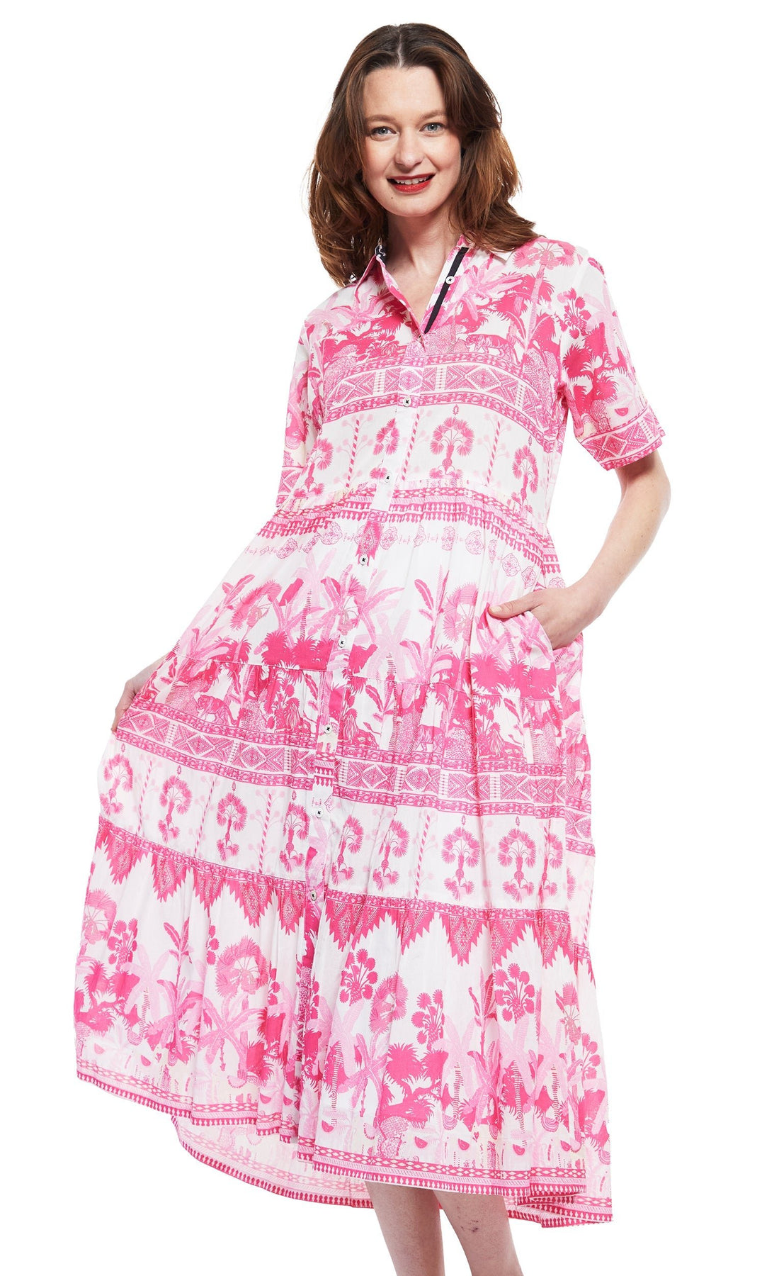 Dizzy Lizzie | Palm Desert Pink Dress with Ikat Print | Cloister Collection | DRESSES