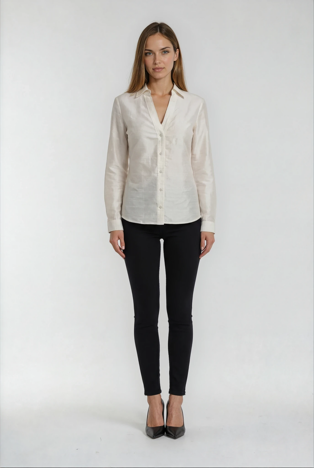 Woman blouse  white button-up shirt 