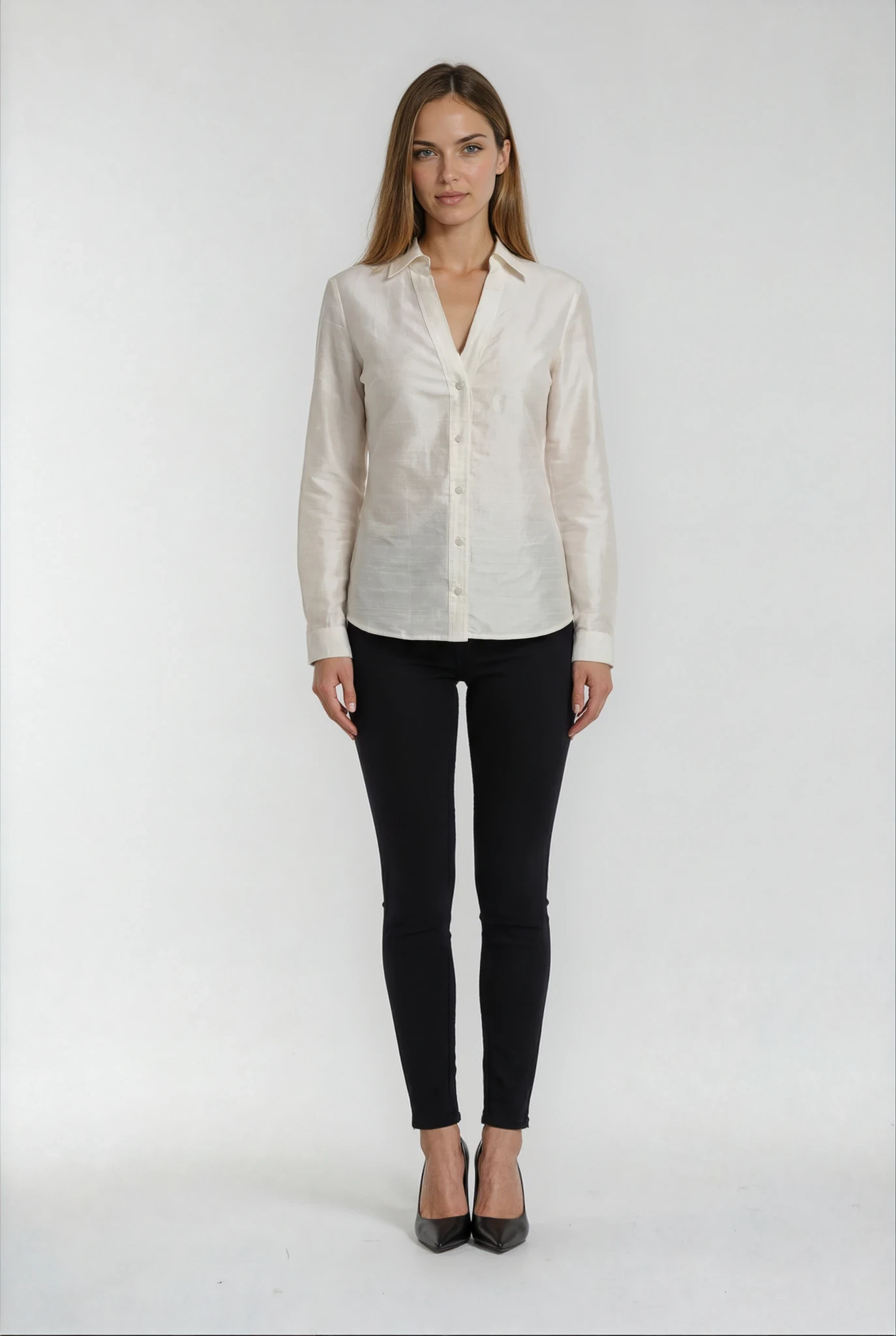 Woman blouse  white button-up shirt 