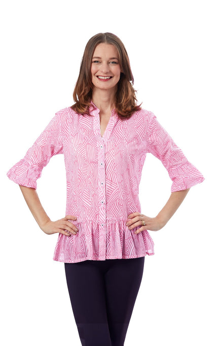 Dizzy - Lizzie | Peplum Top Pink White | Cloister Collection | Tops