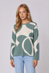 pool tile sweater sage and ivory palette with an oversized abstract floral pattern