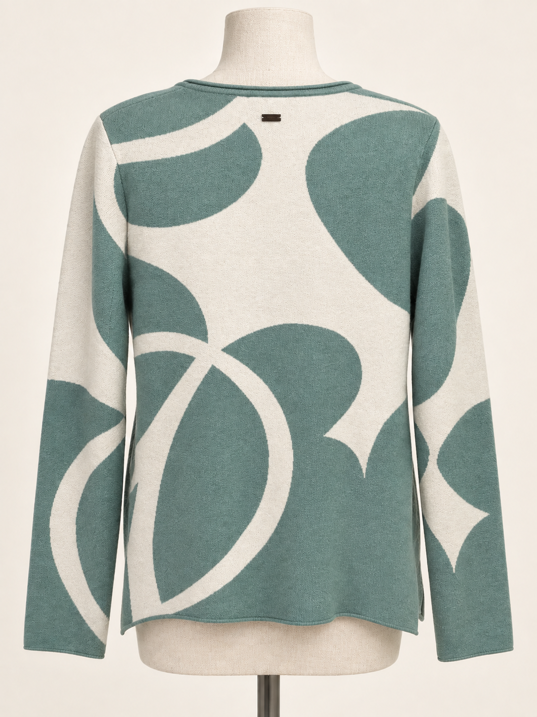 pool tile sweater sage and ivory palette with an oversized abstract floral pattern
