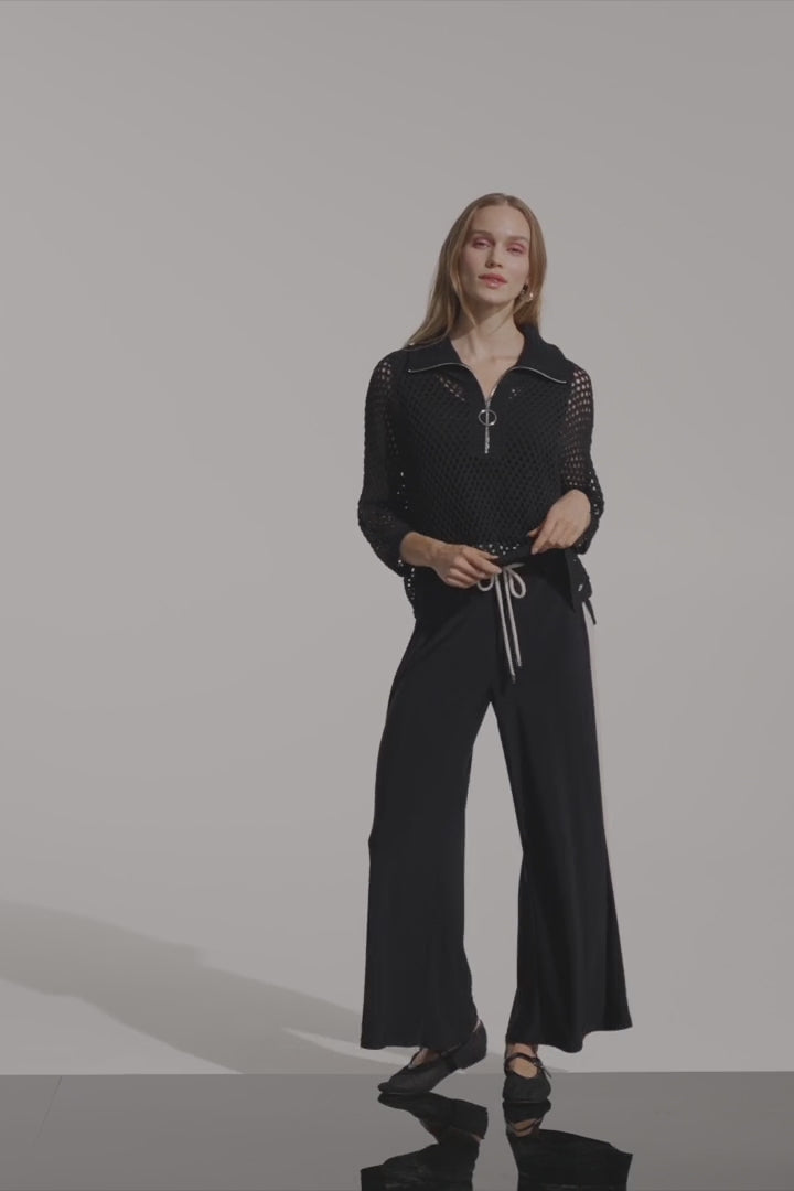 Women's Joseph Ribkoff Viscose Blend Boxy Sweater Knit With Zipped Neckline Black mesh top