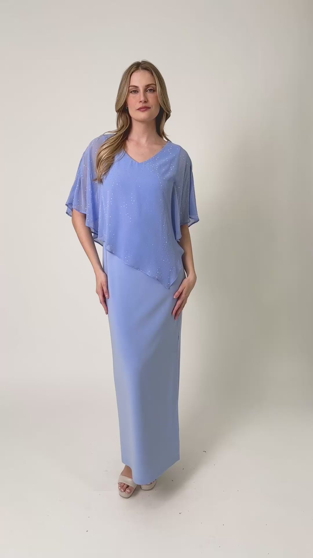 Women's frank lyman Maxi A-line Dress With Jewels Style 268193 periwinkle mother of the bride or groom gown