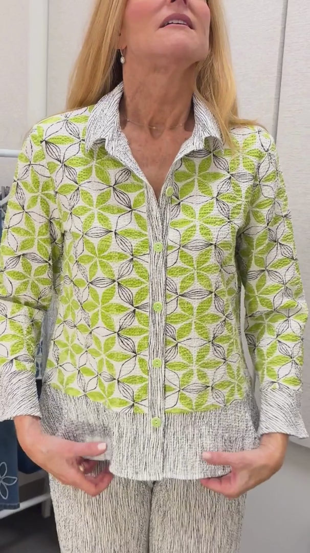 Women's Amalfi Floral Flounce Top Habitat green floral patterned shirt 