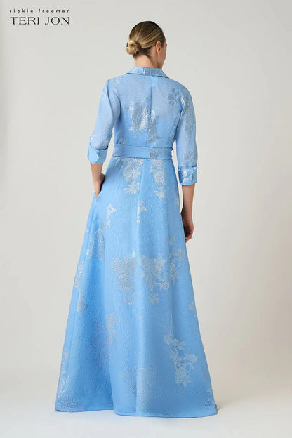 Metallic Jacquard Long Evening Dress