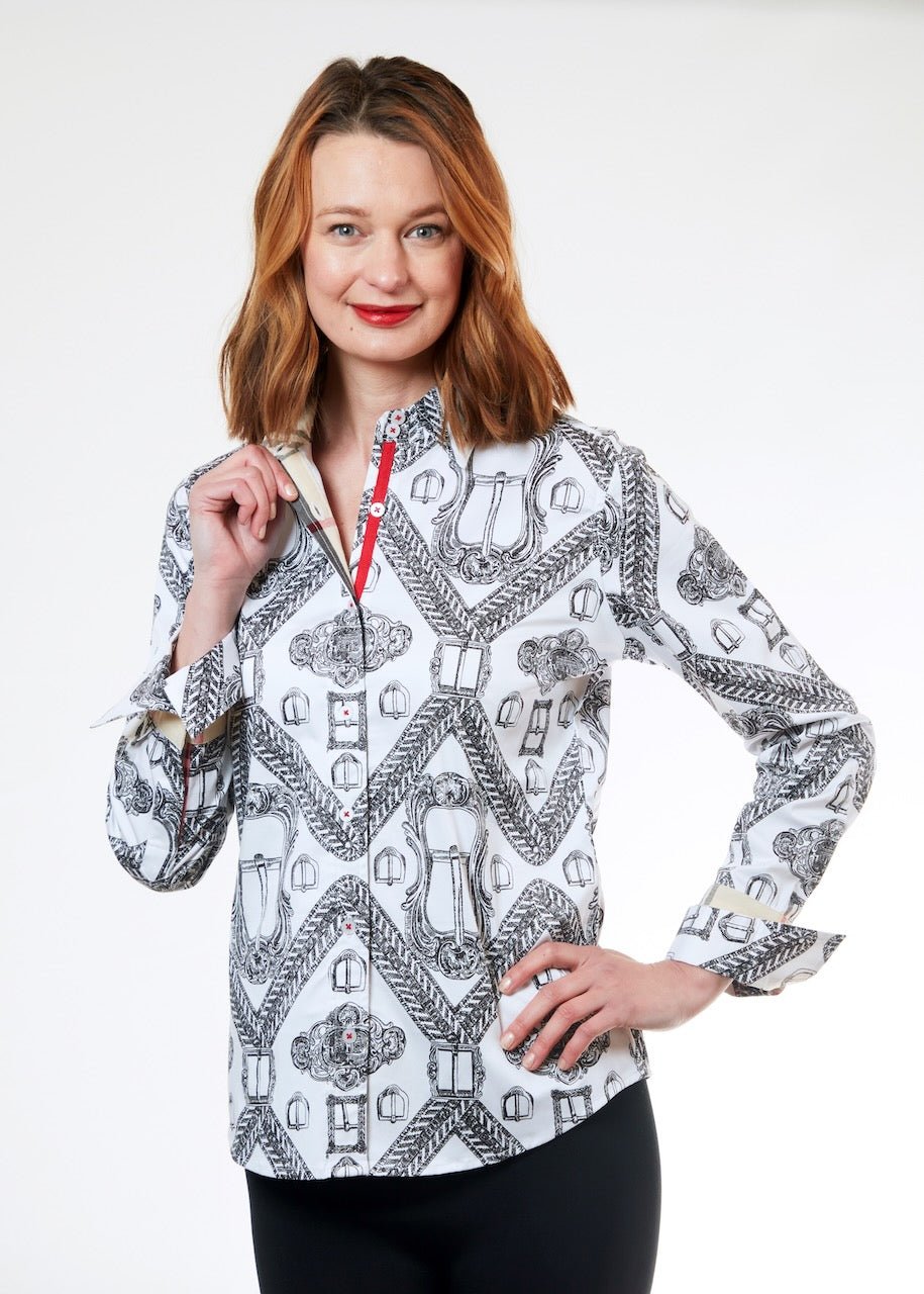 Dizzy Lizzie | Rome Shirt Blk White Buckle Print | Cloister Collection | SHIRT