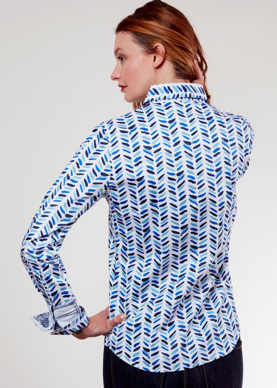 Dizzy Lizzie | Rome Shirt Blue Cross Hatch Design | Cloister Collection | SHIRT