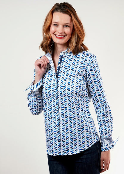 Dizzy Lizzie | Rome Shirt Blue Cross Hatch Design | Cloister Collection | SHIRT