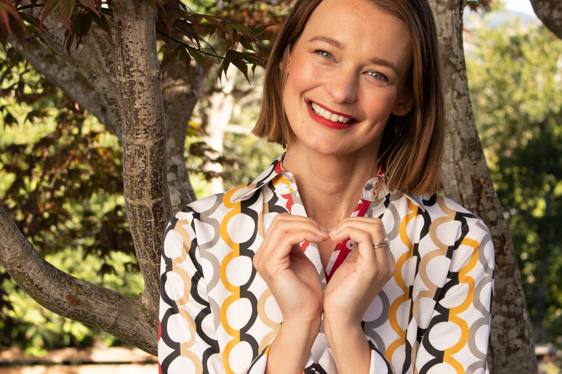Dizzy Lizzie | Rome Shirt Fall Colors in Olympic Ring Print | Cloister Collection | SHIRTS