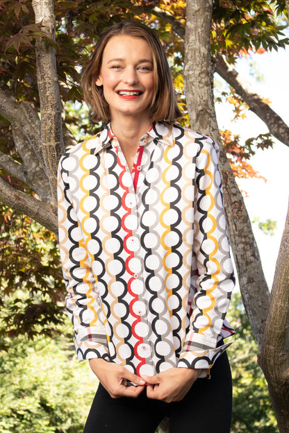 Dizzy Lizzie | Rome Shirt Fall Colors in Olympic Ring Print | Cloister Collection | SHIRTS
