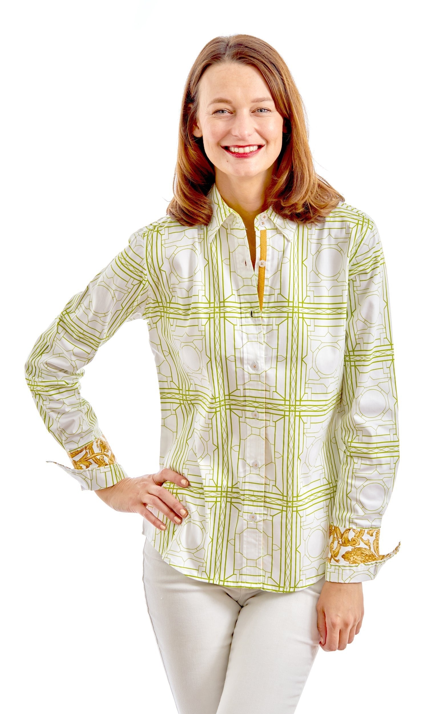 Dizzy Lizzie | Rome Shirt Green White Geo | Cloister Collection | TOPS