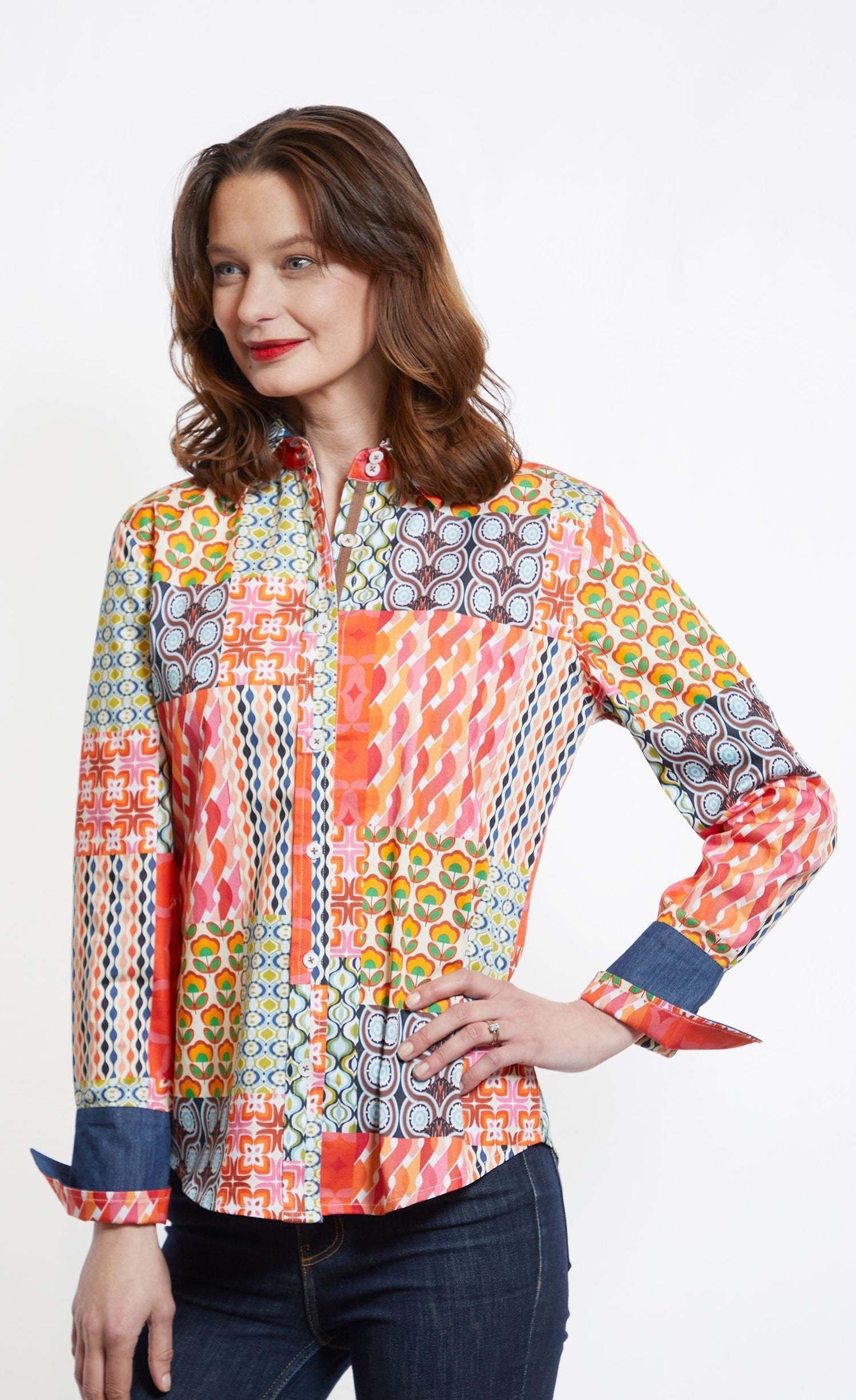 Dizzy Lizzie | Rome Shirt Multi Patchwork Print | Cloister Collection | SHIRT