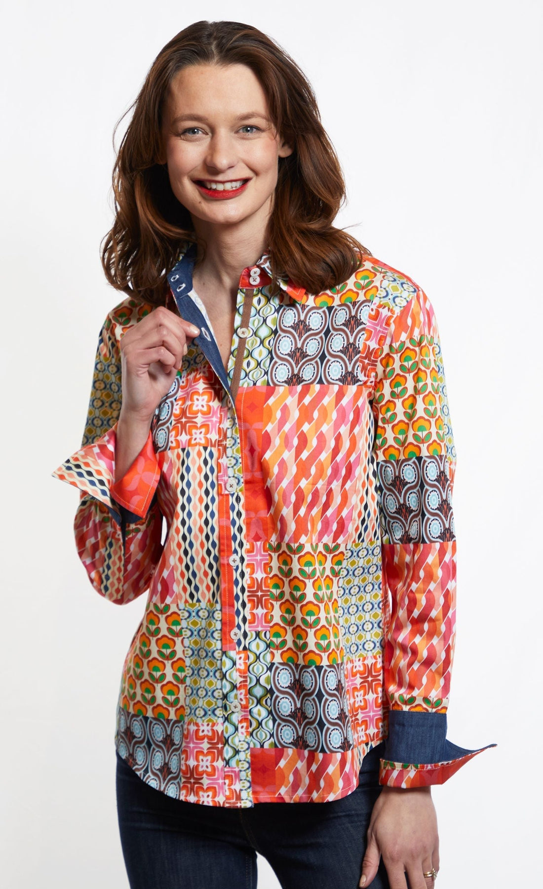 Dizzy Lizzie | Rome Shirt Multi Patchwork Print | Cloister Collection | SHIRT