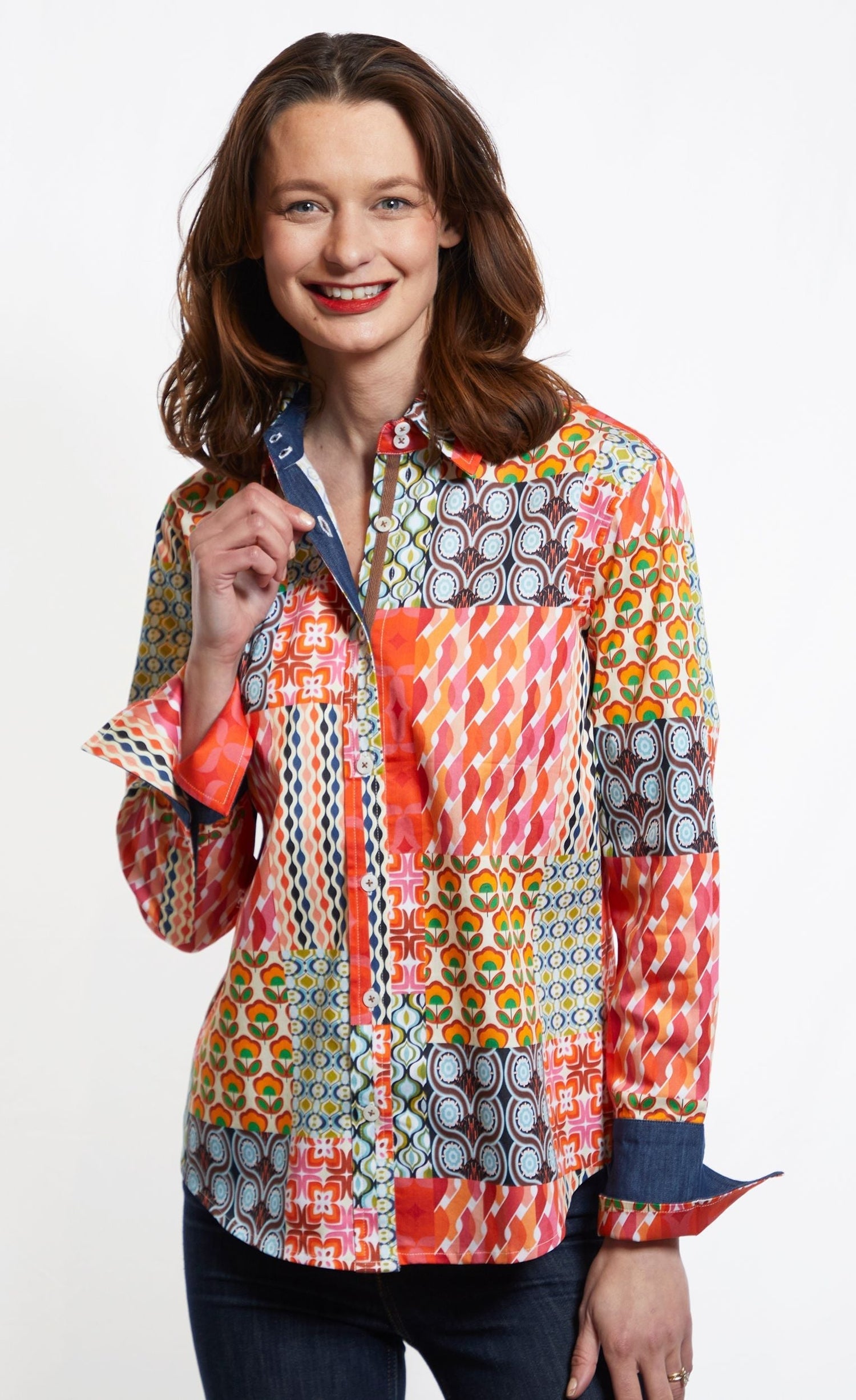 Dizzy Lizzie | Rome Shirt Multi Patchwork Print | Cloister Collection | SHIRT