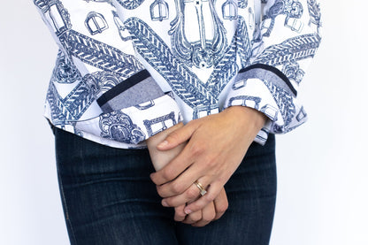 Dizzy Lizzie | Rome Shirt Oversized Buckle Print Indigo and White | Cloister Collection | SHIRTS