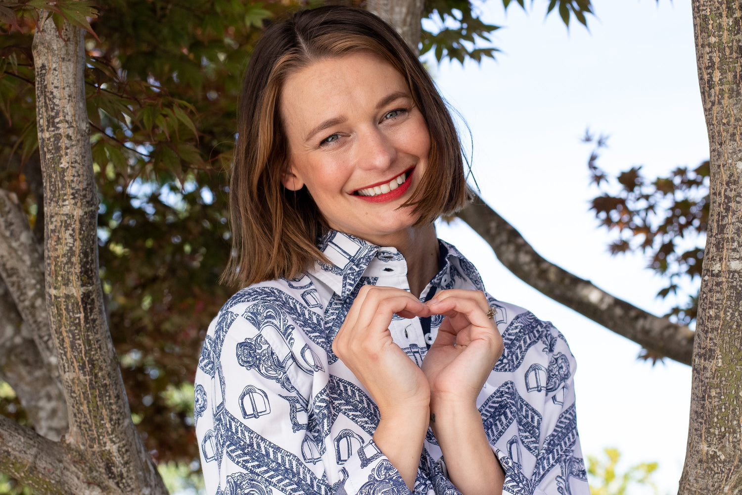Dizzy Lizzie | Rome Shirt Oversized Buckle Print Indigo and White | Cloister Collection | SHIRTS