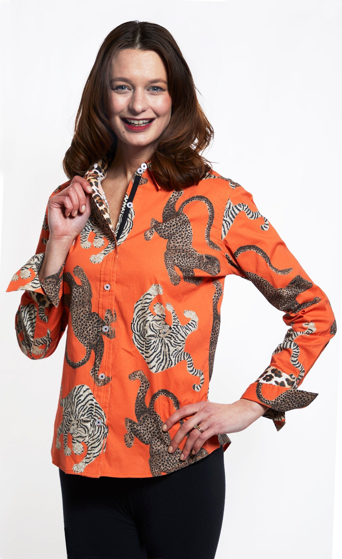 Dizzy Lizzie | Rome Shirt Rust Ground With Big Cats | Cloister Collection | SHIRT