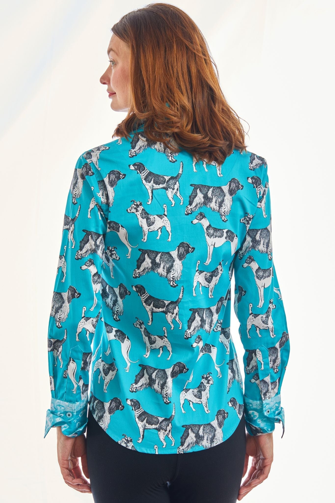 Dizzy Lizzie | Rome Shirt Turquoise Ground Black White Pooches | Cloister Collection | SHIRT