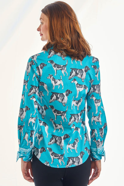 Dizzy Lizzie | Rome Shirt Turquoise Ground Black White Pooches | Cloister Collection | SHIRT