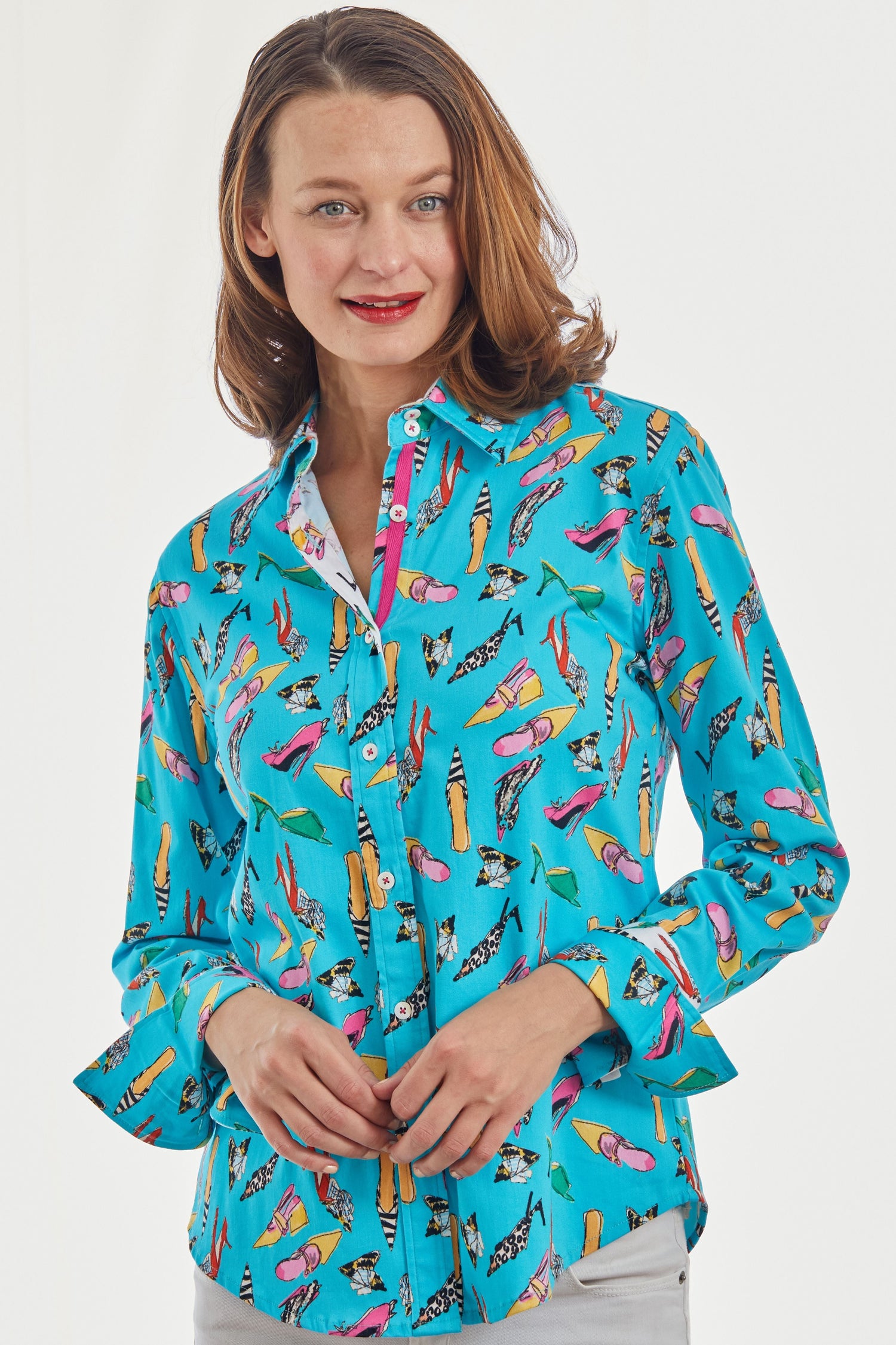 Dizzy Lizzie | Rome Shirt Turquoise Shoe Print | Cloister Collection | SHIRT
