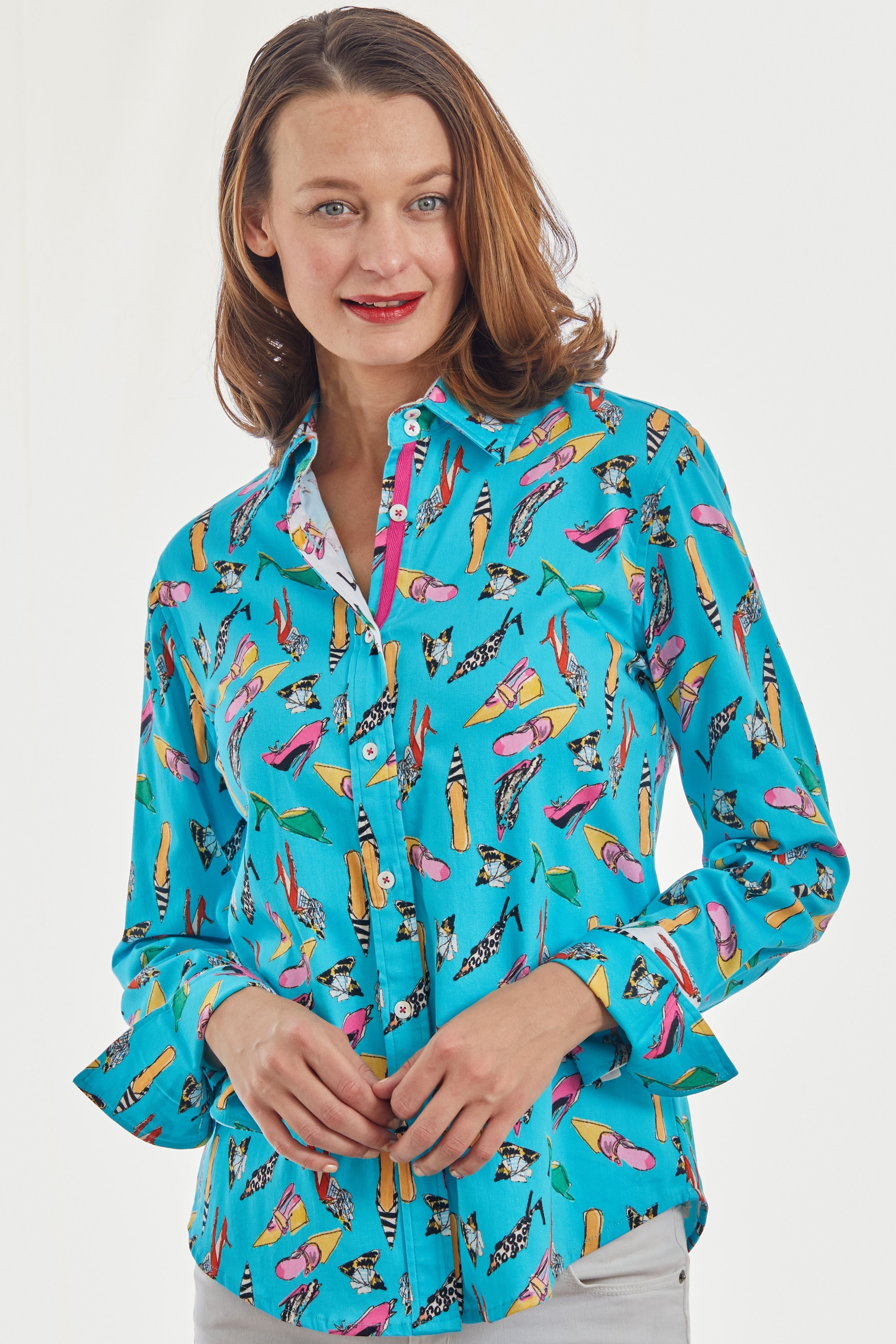 Dizzy Lizzie | Rome Shirt Turquoise Shoe Print | Cloister Collection | SHIRT