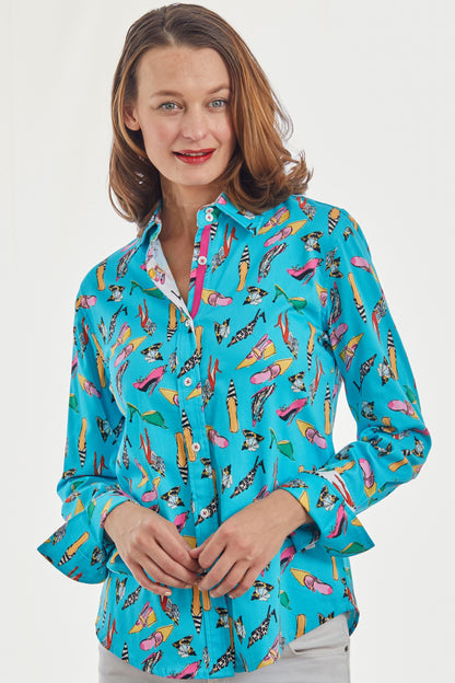 Dizzy Lizzie | Rome Shirt Turquoise Shoe Print | Cloister Collection | SHIRT