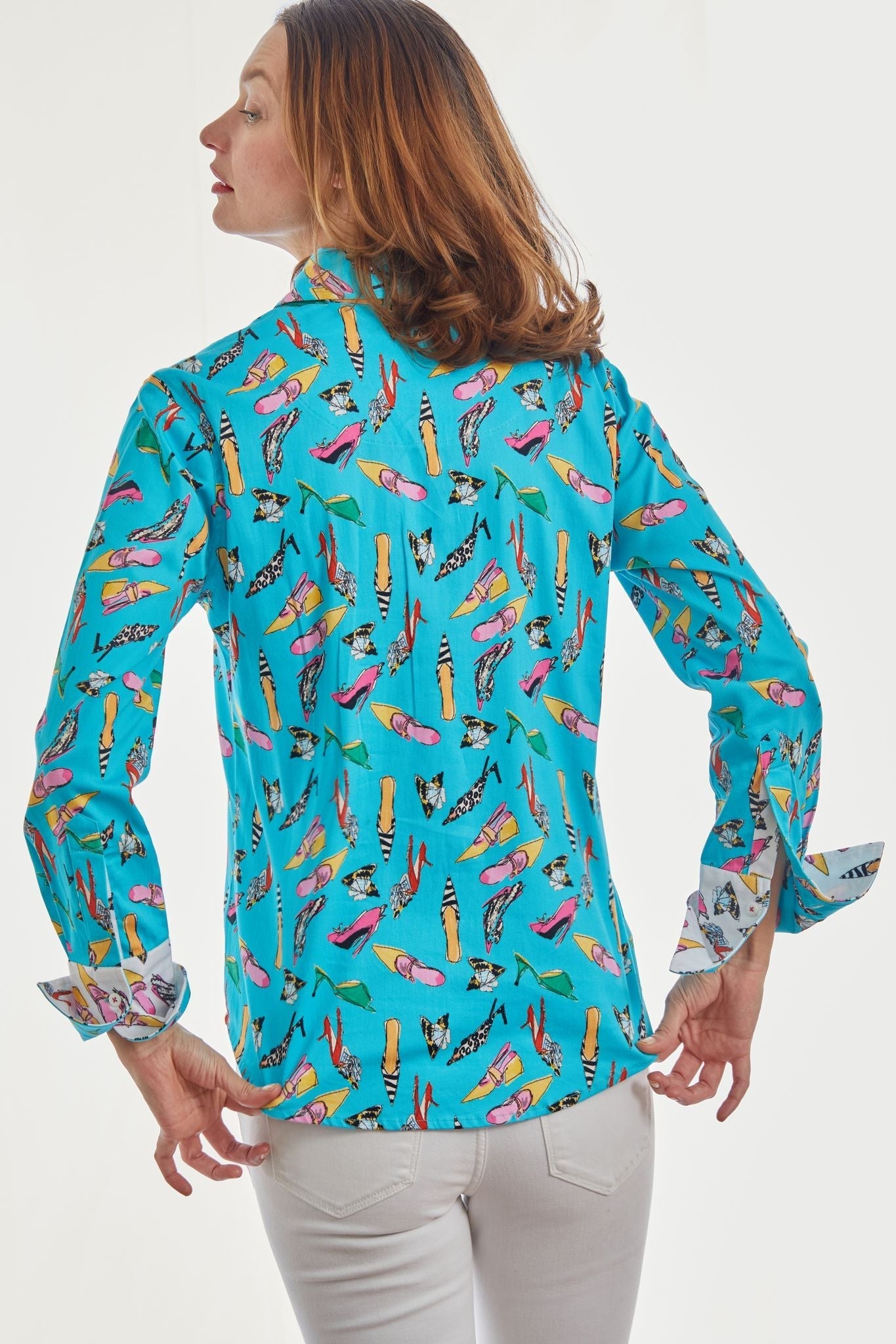 Dizzy Lizzie | Rome Shirt Turquoise Shoe Print | Cloister Collection | SHIRT
