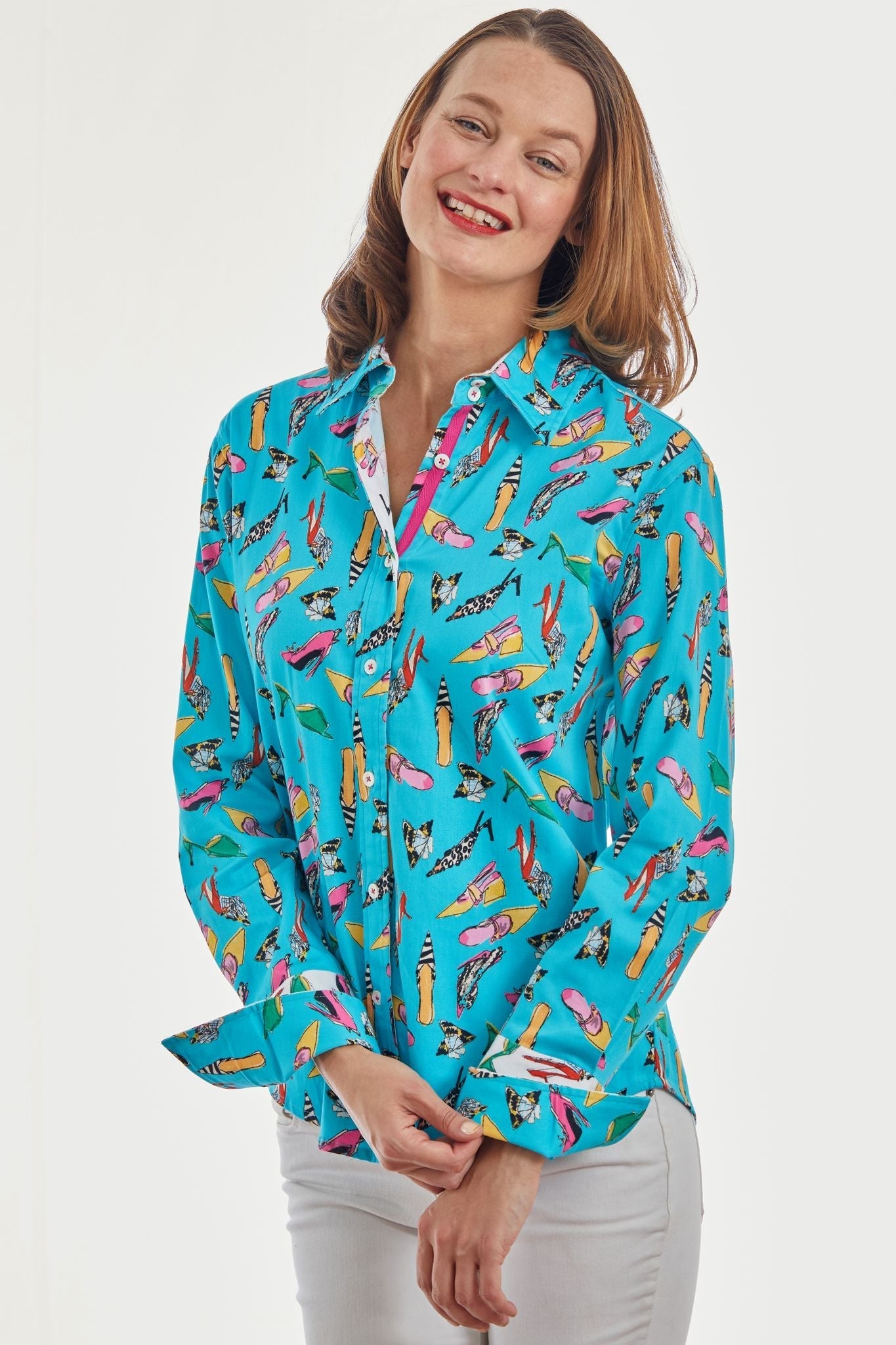 Dizzy Lizzie | Rome Shirt Turquoise Shoe Print | Cloister Collection | SHIRT