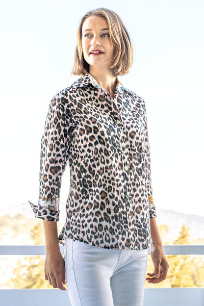 Dizzy Lizzie | Rome Shirt with 3/4 Sleeve Cheetah Print | Cloister Collection | SHIRTS