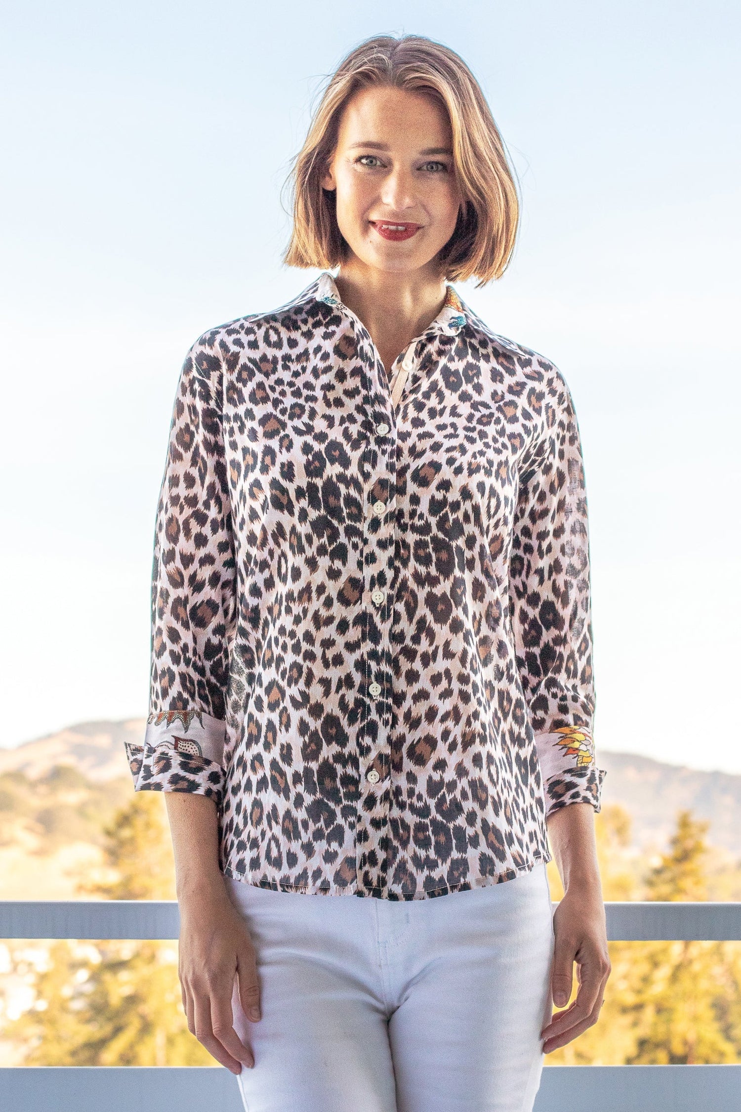 Dizzy Lizzie | Rome Shirt with 3/4 Sleeve Cheetah Print | Cloister Collection | SHIRTS