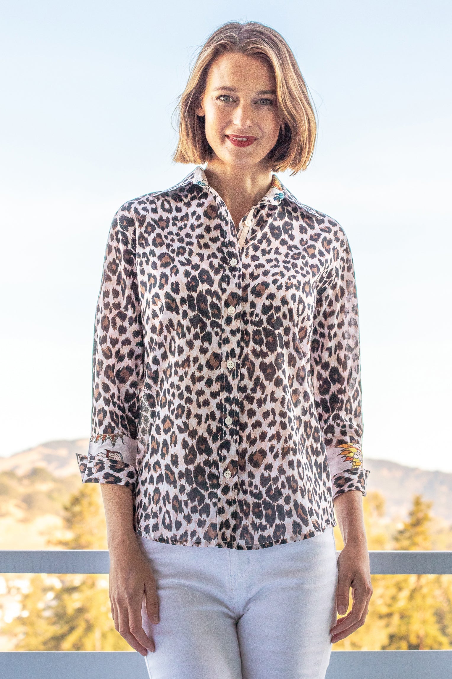 Dizzy Lizzie | Rome Shirt with 3/4 Sleeve Cheetah Print | Cloister Collection | SHIRTS