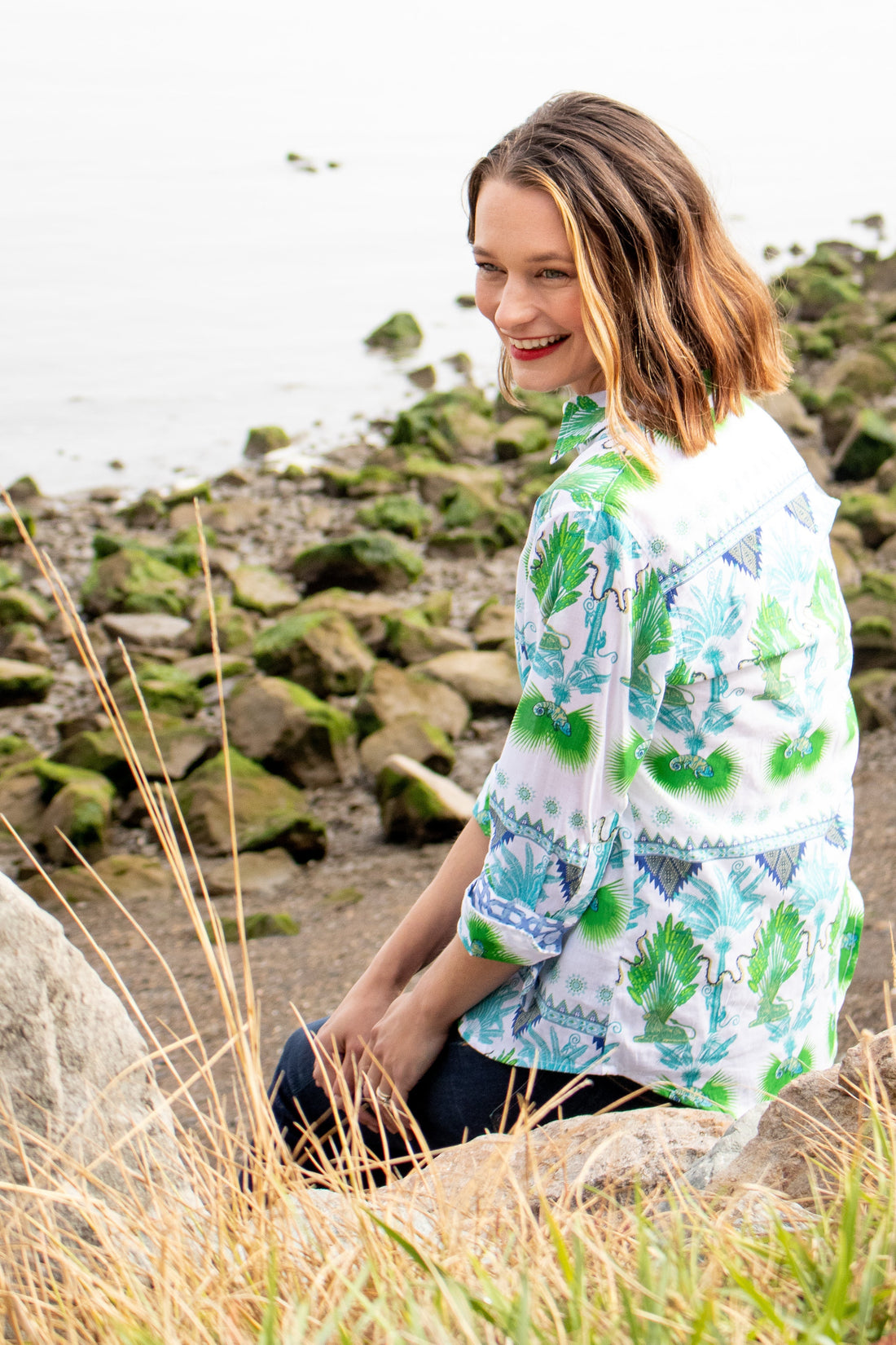 Dizzy Lizzie | Rome Shirt with 3/4 Sleeve Multi Palm Trees | Cloister Collection | SHIRTS
