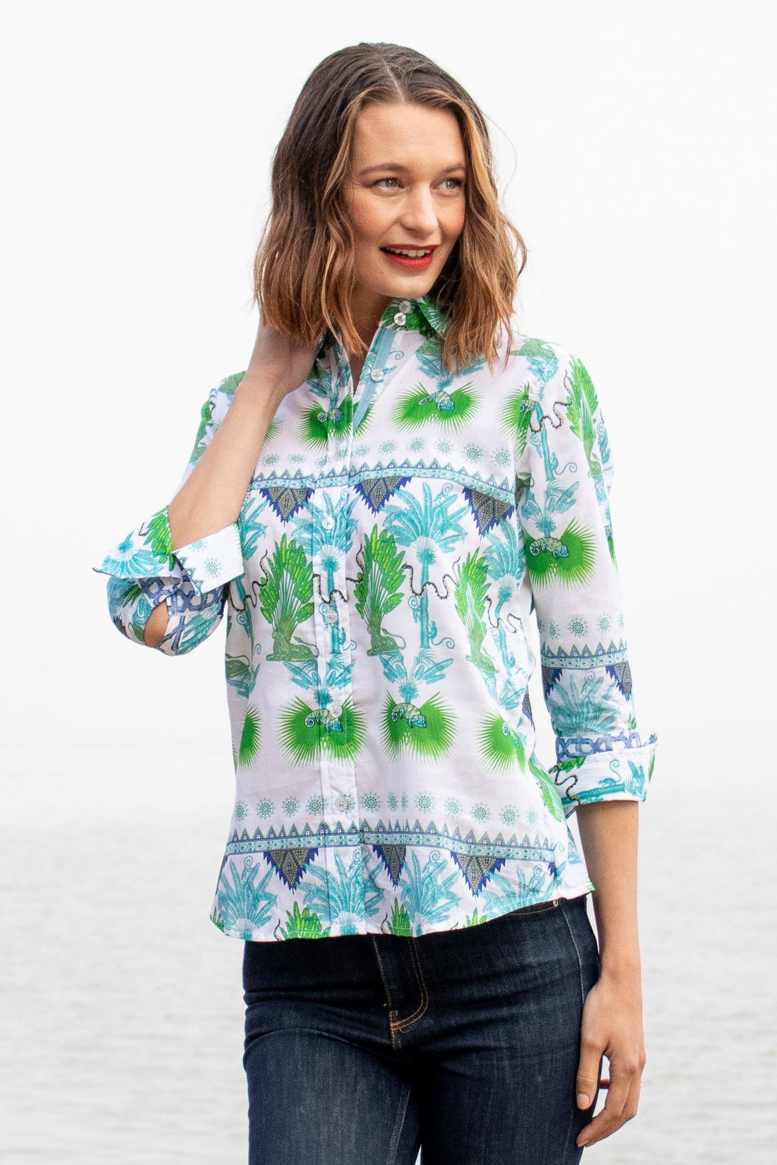 Dizzy Lizzie | Rome Shirt with 3/4 Sleeve Multi Palm Trees | Cloister Collection | SHIRTS