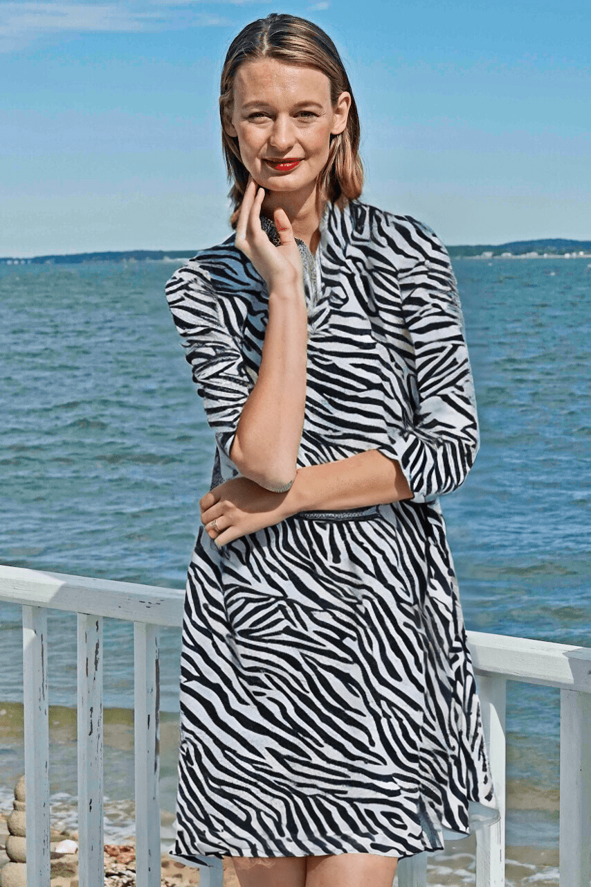 Dizzy Lizzie | Sag Harbor Dress Black and White Tiger Stripes | Cloister Collection | DRESSES