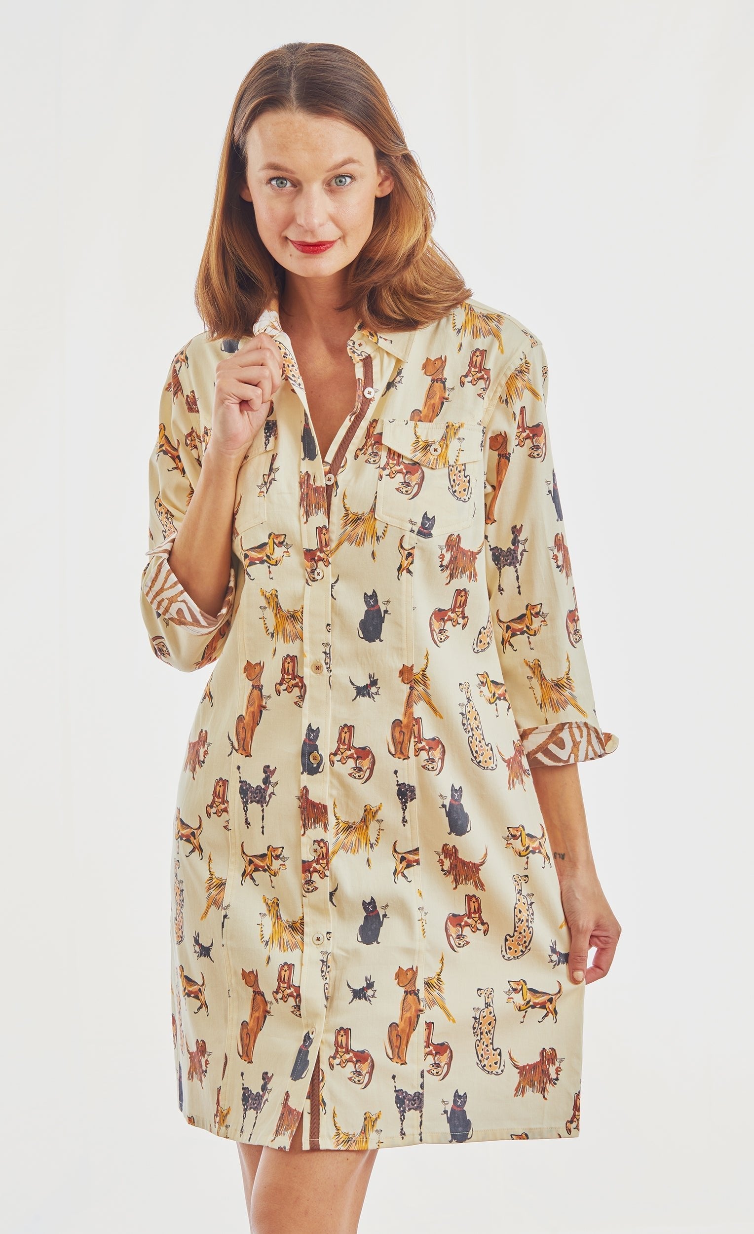 Dizzy Lizzie | Sag Harbor Dress Doggies And Kitties Sipping Cocktails | Cloister Collection | DRESSES