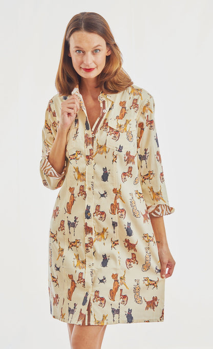 Dizzy Lizzie | Sag Harbor Dress Doggies And Kitties Sipping Cocktails | Cloister Collection | DRESSES