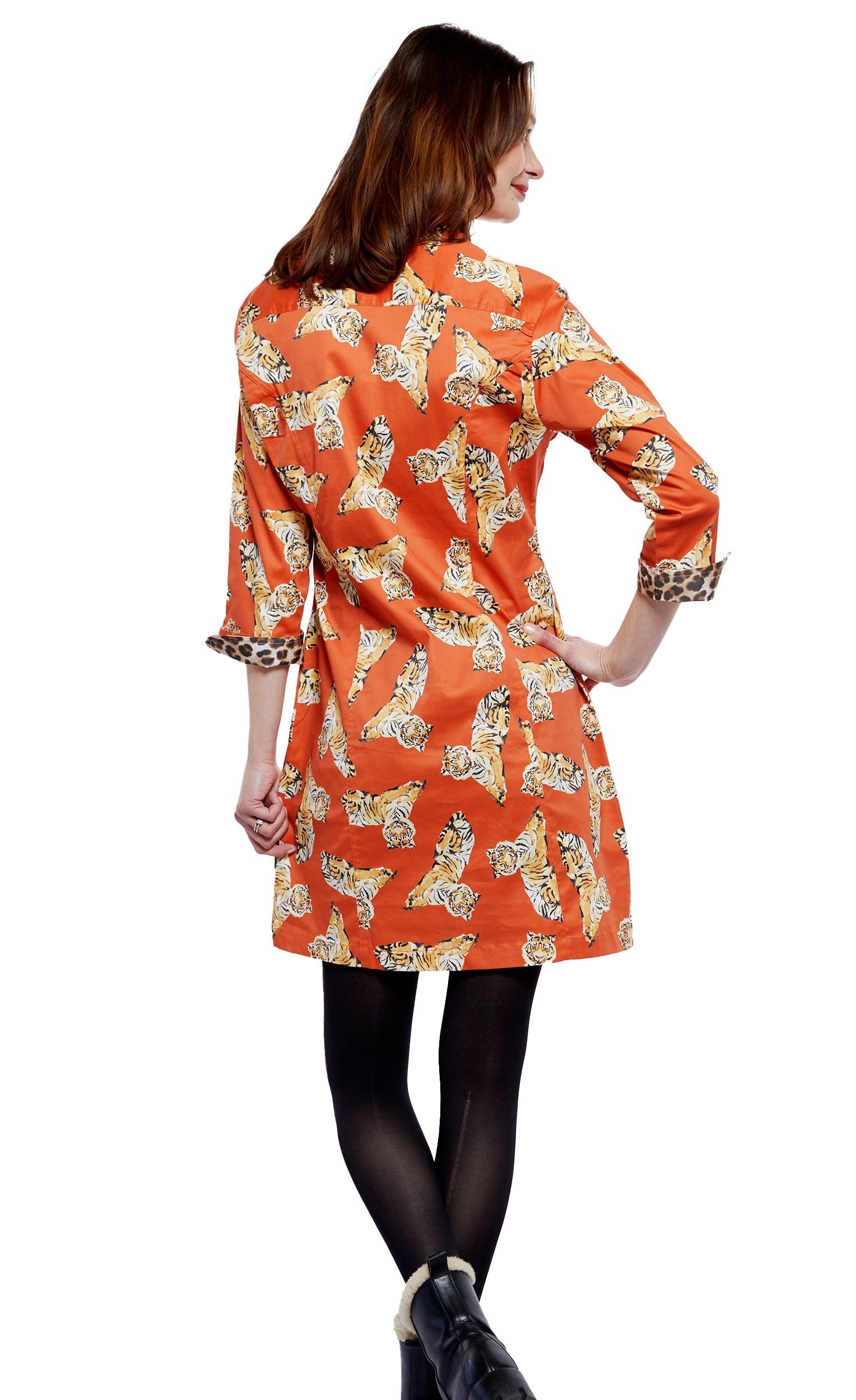 Dizzy Lizzie | Sag Harbor Dress In Rust Ground With Tigers | Cloister Collection | DRESSES