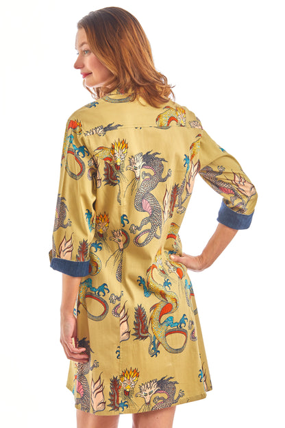 Dizzy - Lizzie | Sag Harbor Dress Khaki Dragons Print | Cloister Collection | DRESSES