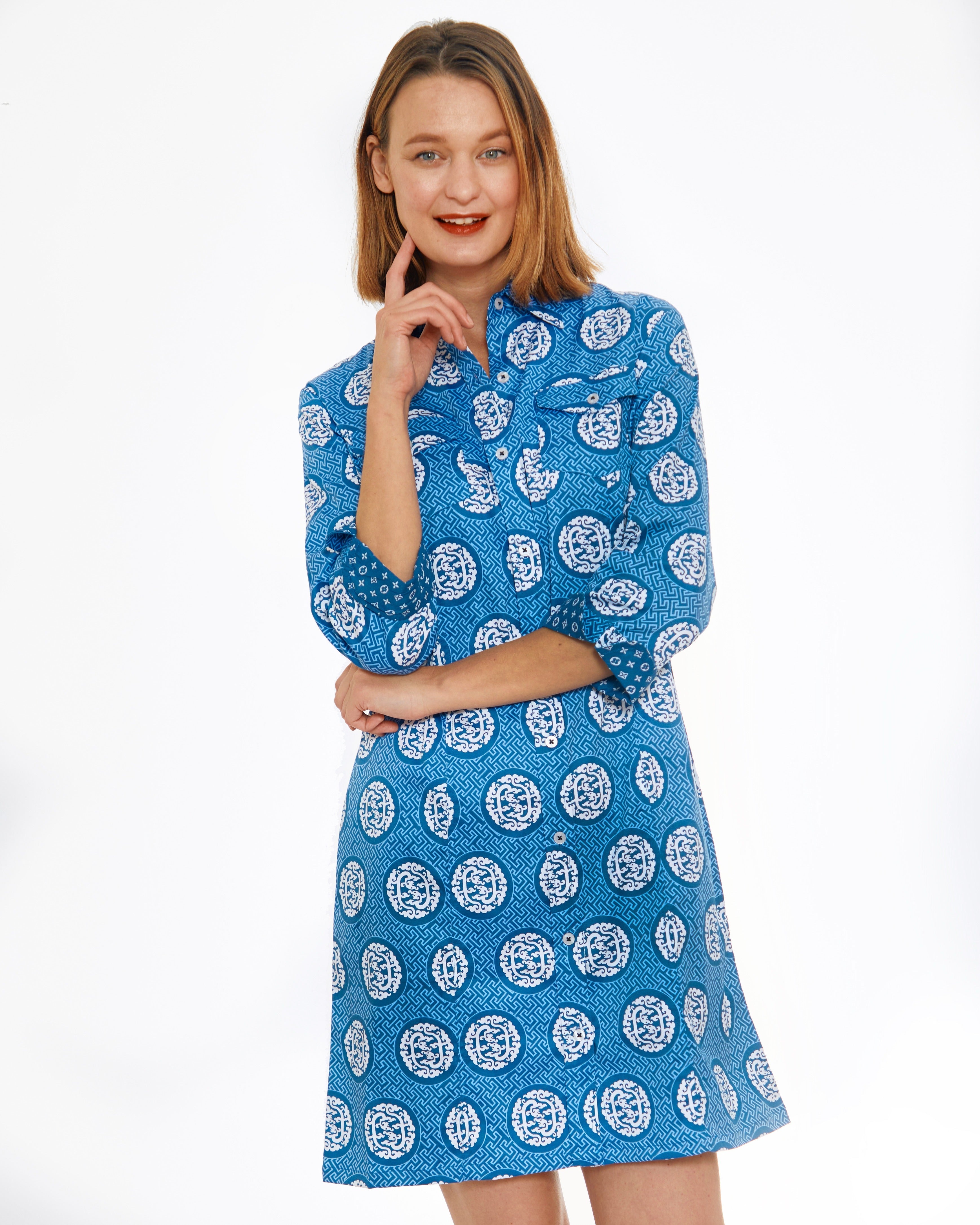 Dizzy Lizzie | Sag Harbor Dress Navy Medallion | Cloister Collection | DRESSES