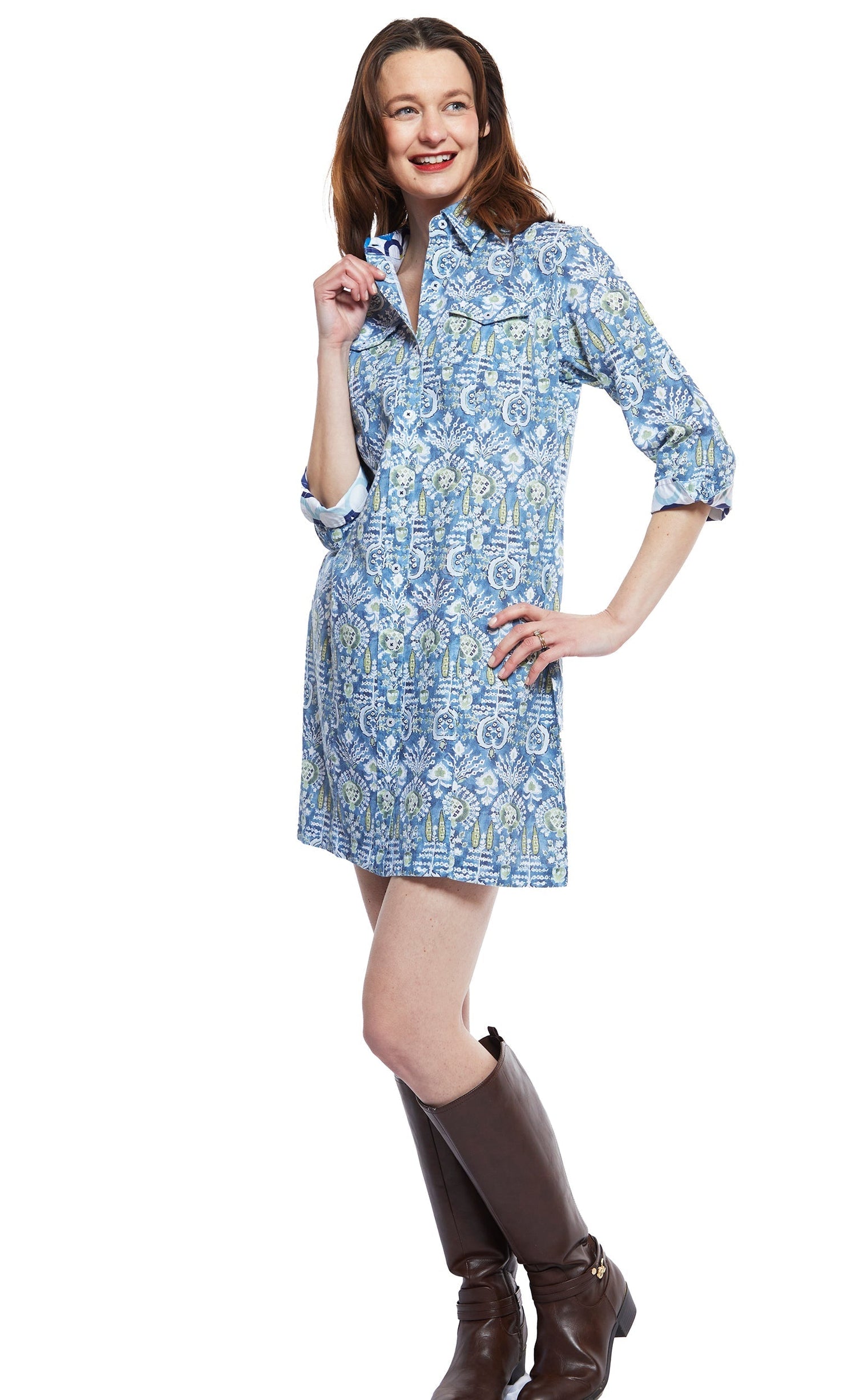 Sag Harbor Dress With Blue Kilim Print M / 611-F931A Sag Harbor Dress With Blue Kilim Print M / 611-F931A