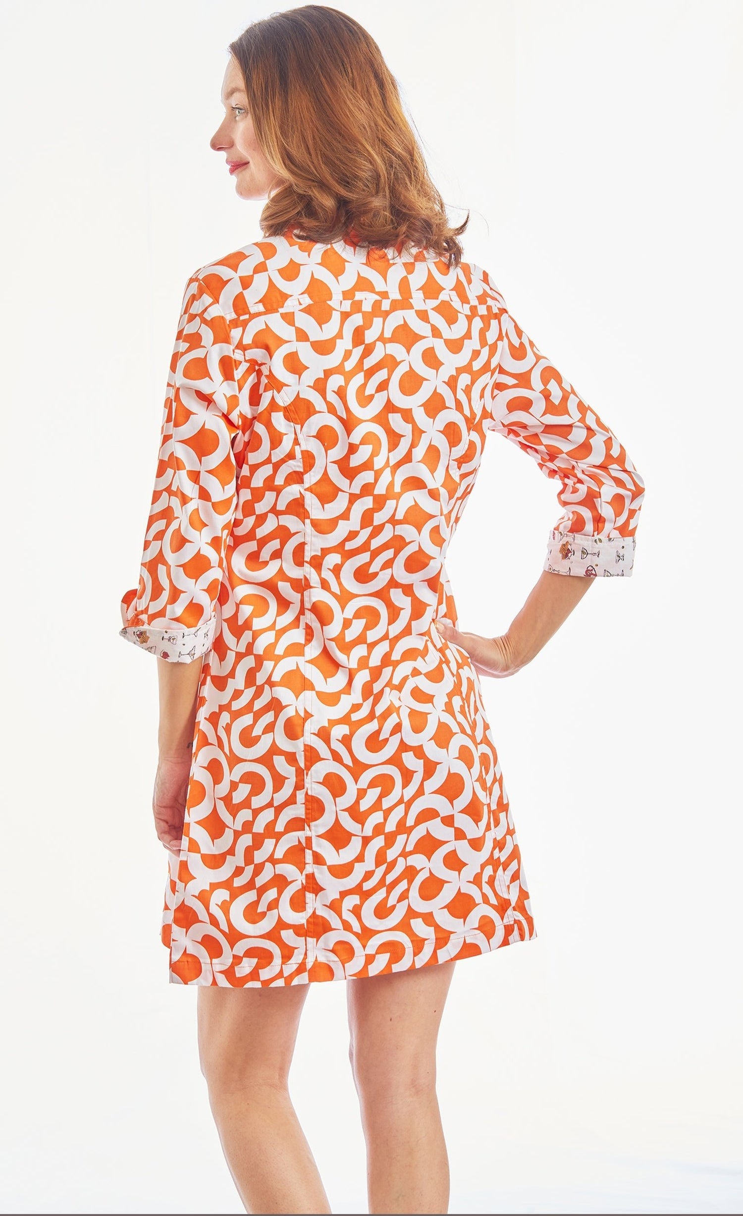 Dizzy Lizzie | Sag Harbor Shirtdress Orange White Broken Circles | Cloister Collection | DRESSES