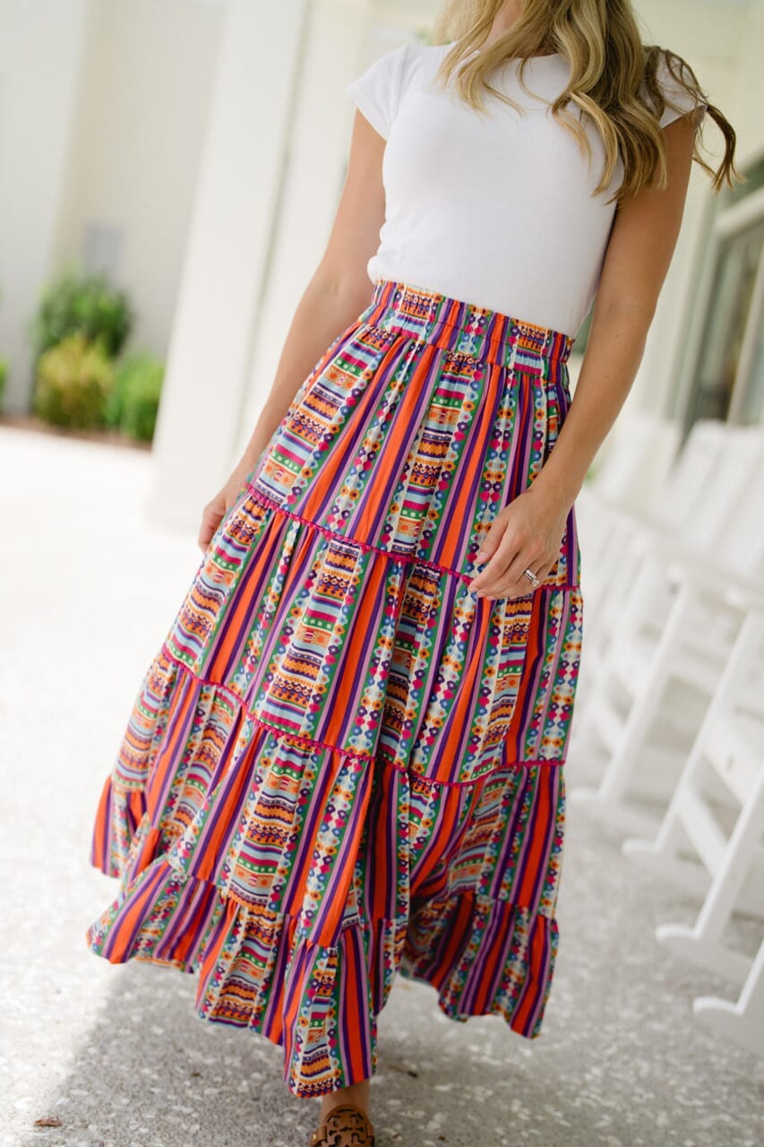 Briton Court | Savannah Maxi Skirt - Striped Floral Geo