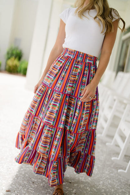 Briton Court | Savannah Maxi Skirt - Striped Floral Geo